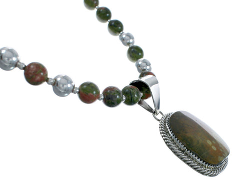 Sterling Silver Multicolor Jasper Native American Bead Necklace X10226